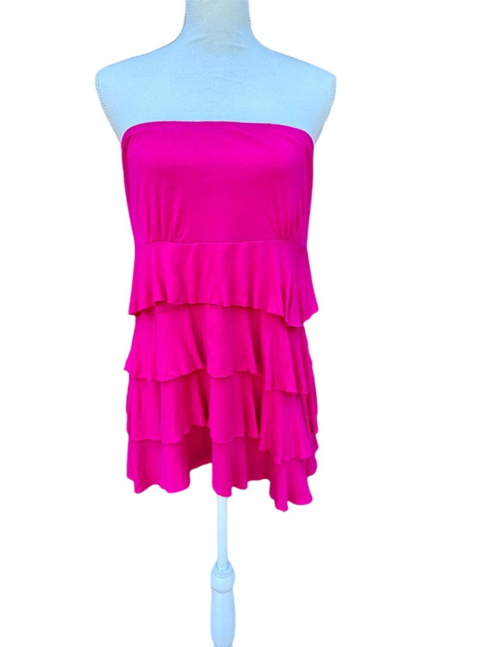 VTG Express Strapless Tunic Top Large Pink Tiered Ruffles Y2K Flirty Coquette